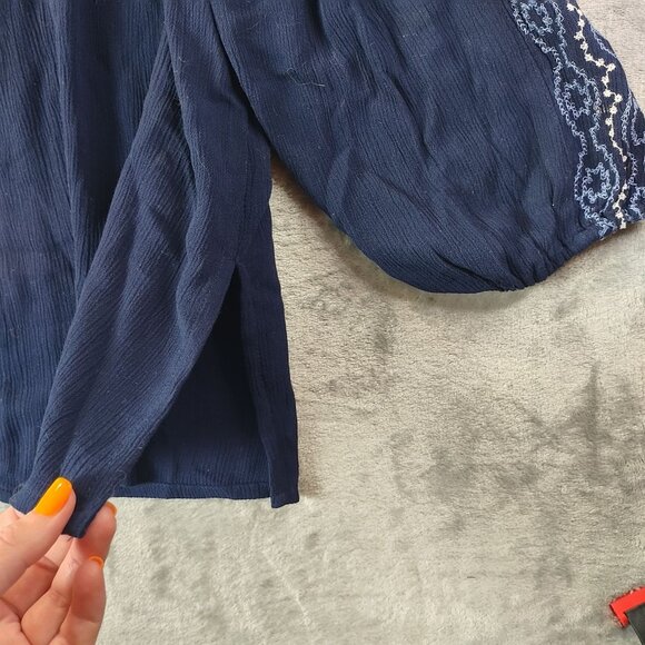 Susan Graver Women’s Embroidered Tunic Top‎ 2X Navy Boho Rayon Peasant Blouse - Picture 4 of 10